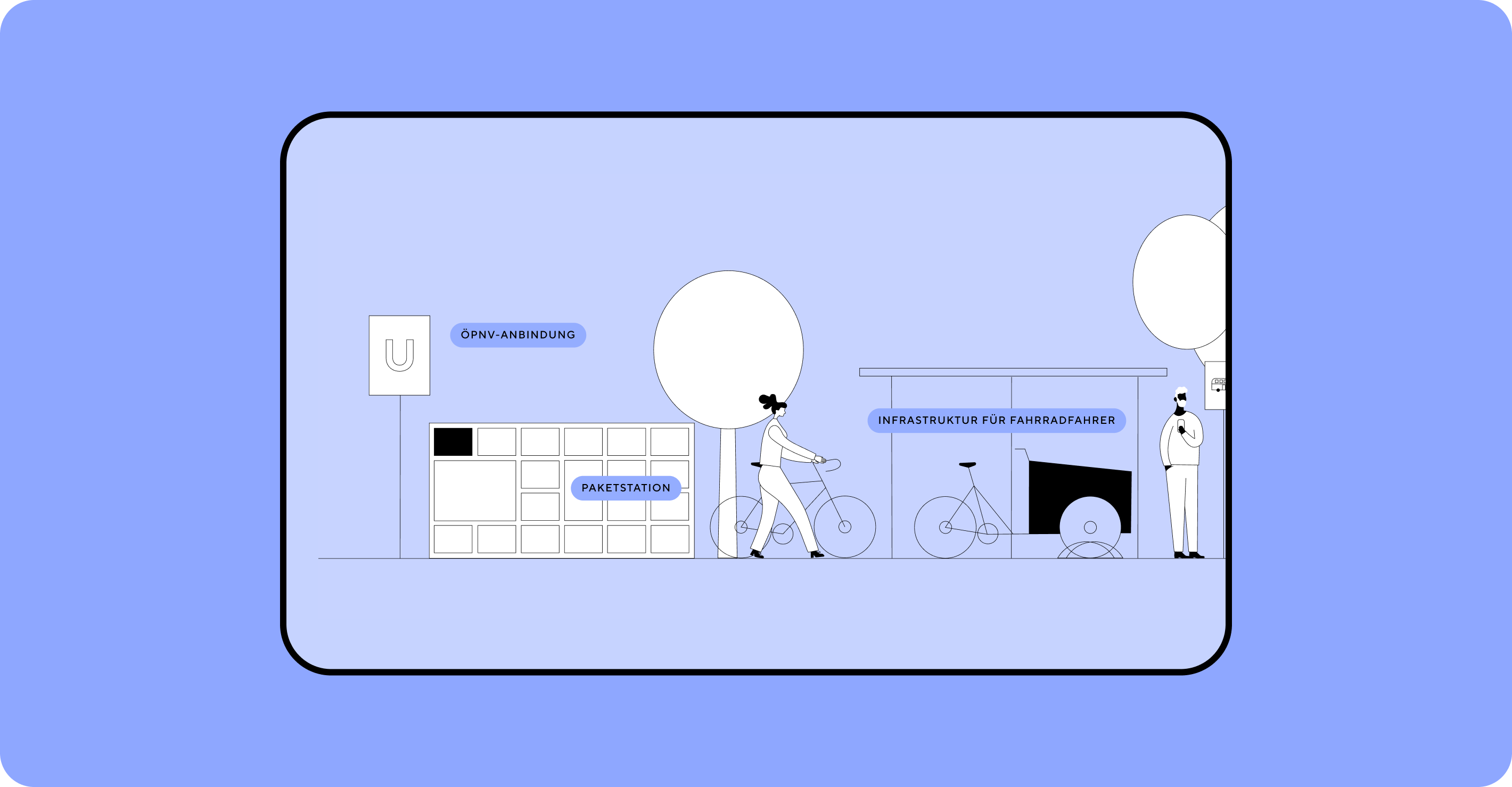Graphic depicting UI-styled buttons with different categories of interior design items on top of an image of a modern interior living room.